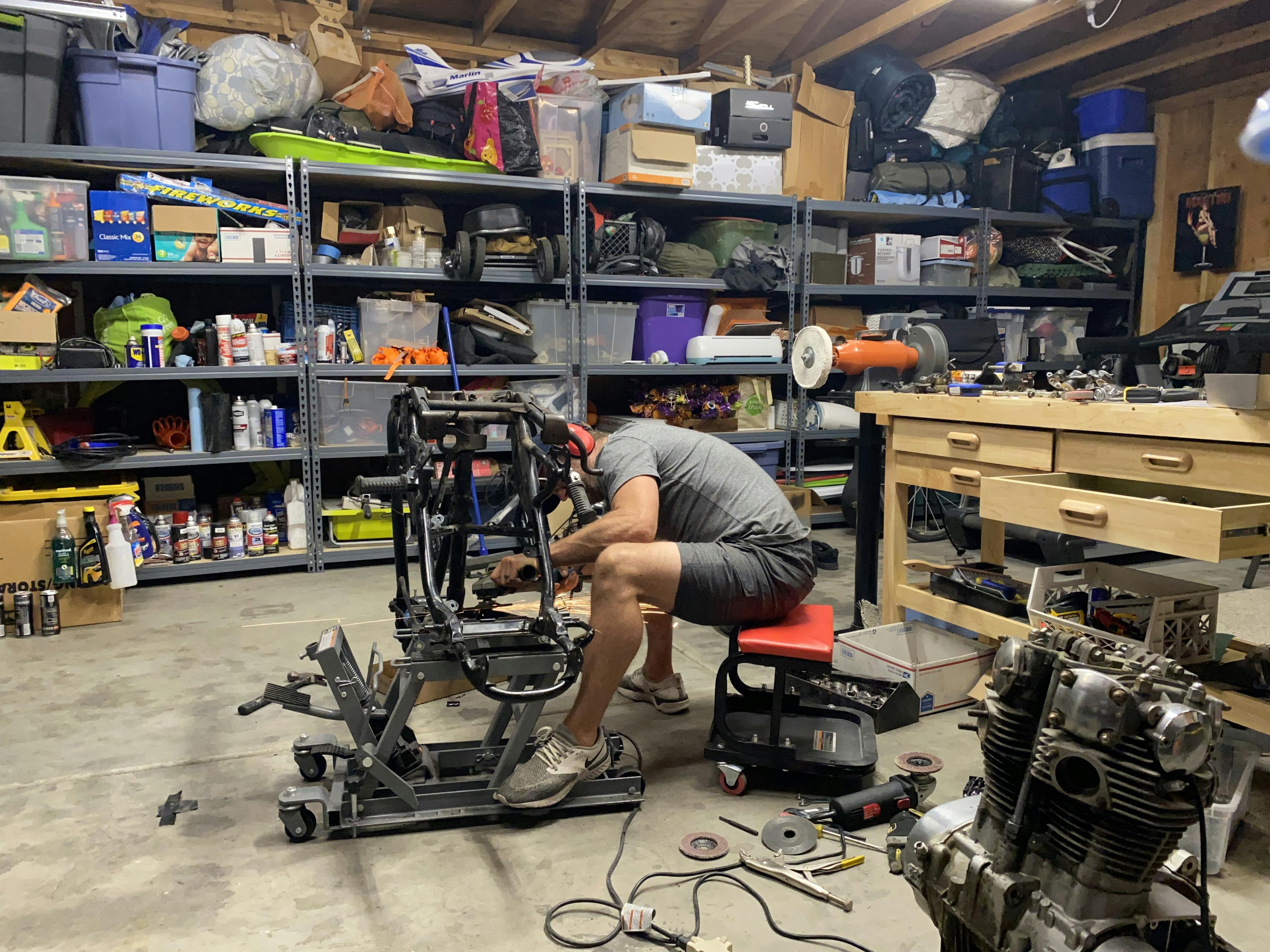 Nick Murdock Salt Lake working on his de-tabbing his bike frame